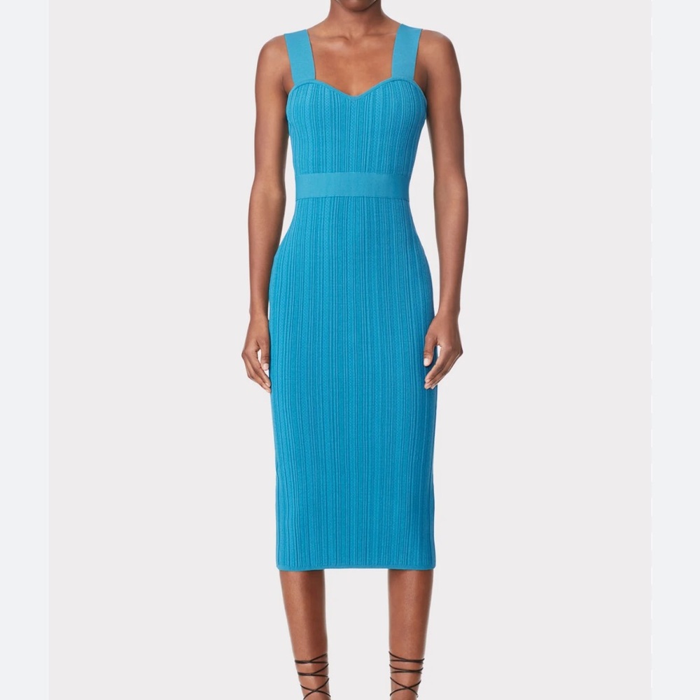 NWT Herve Ledger $1650 WOMEN'S RIBBED POINTELLE TEAL MIDI DRESS